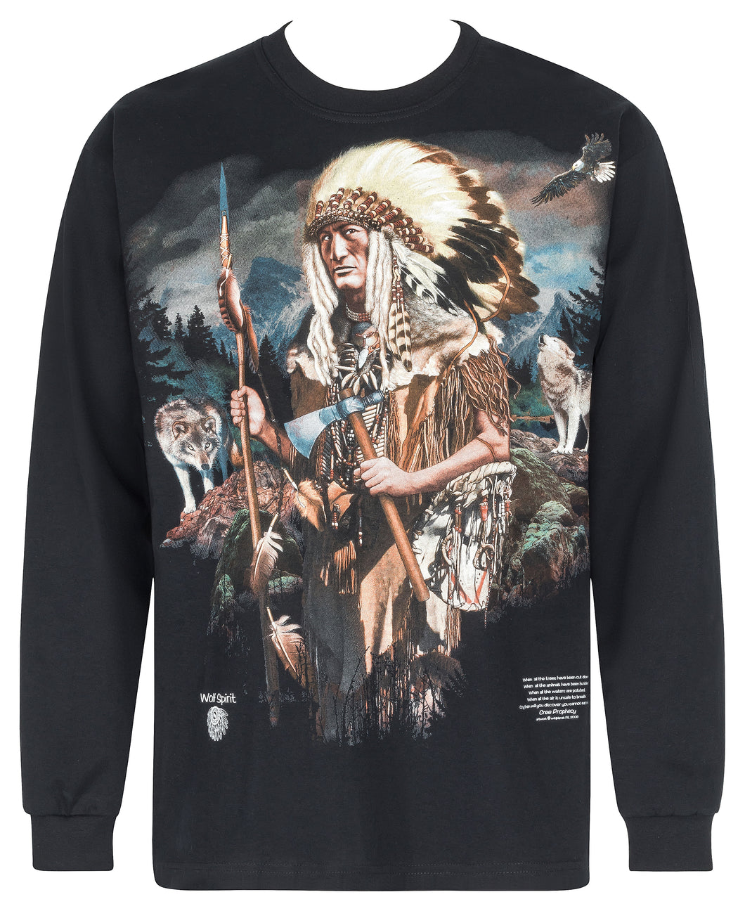 Bushfire  Langarm Shirt Indianer Häuptling Wolf Spirit, schwarz- BTL1503