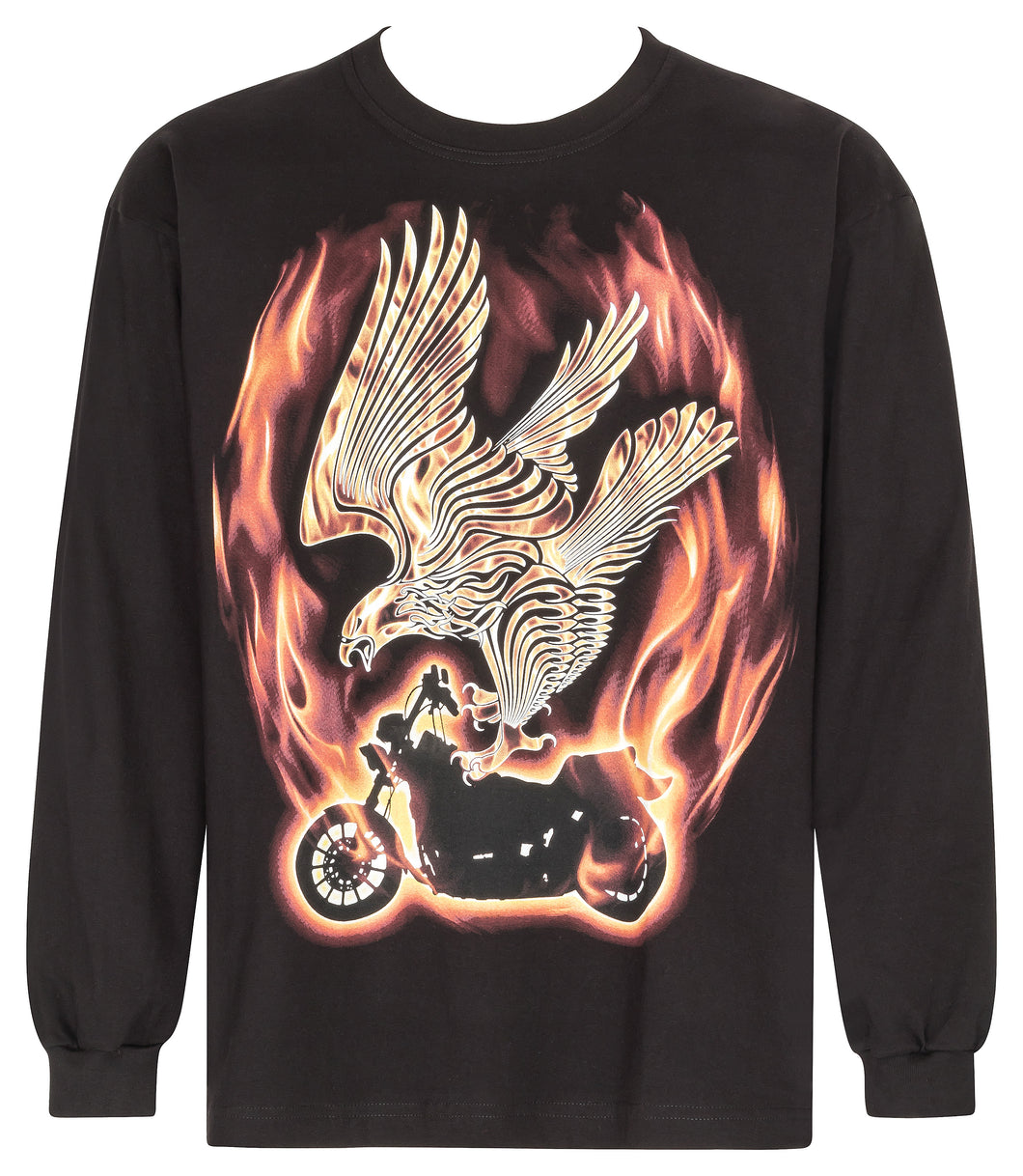 Bushfire  Langarm Shirt Fantasy, Biker,  Flammen Adler schwarz- BTL5047