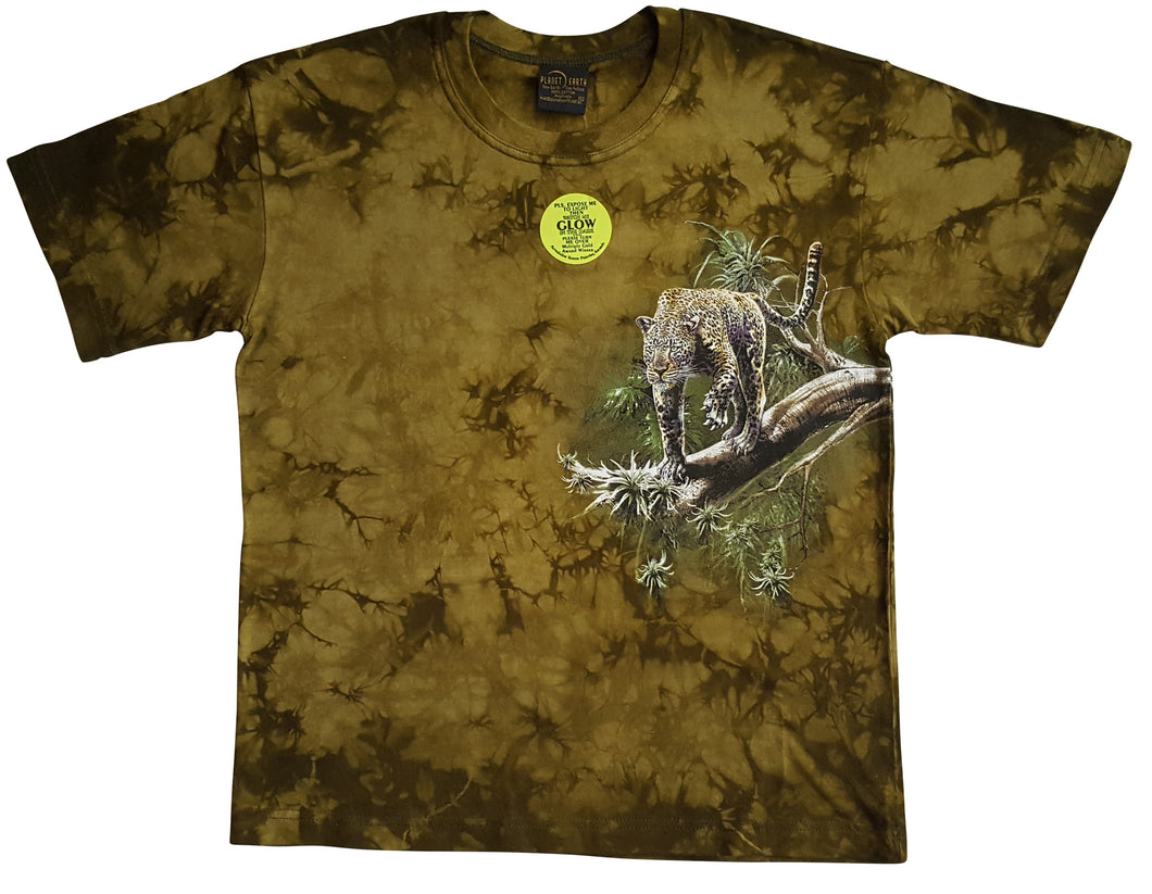 Bushfire Kinder T-Shirt Leoparden Familie, batik grün  TDTK959