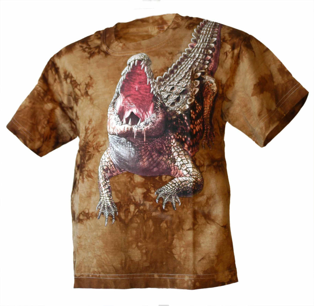 Bushfire Kinder T-Shirt Krokodil, batik grün  TDTK953