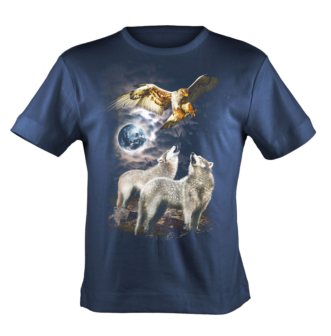 Bushfire Kinder T-Shirt Wolf and Eagle, Wolf und Adler, blau,  navy BSHK053