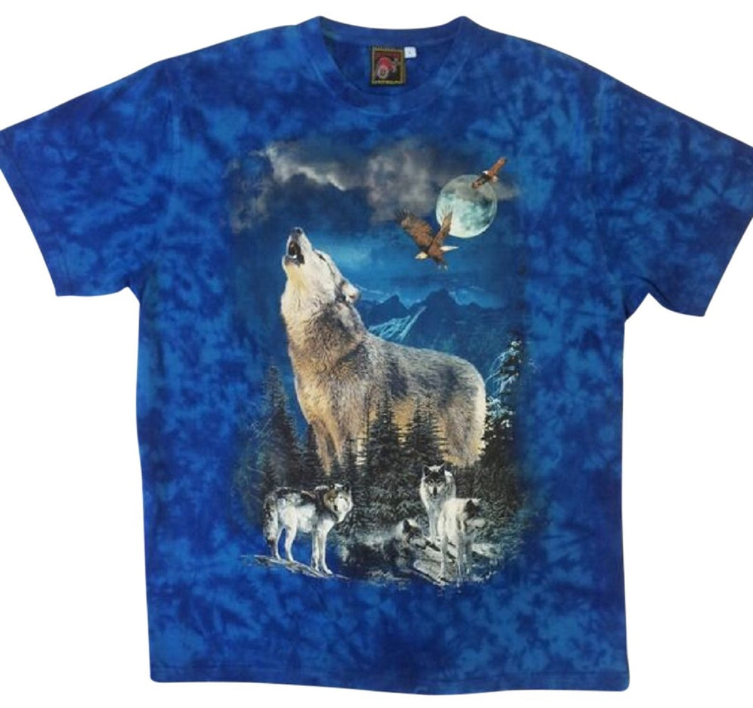 Bushfire Kinder T-Shirt Moonwolf, Mond Wolf  batik, blau BSHK069