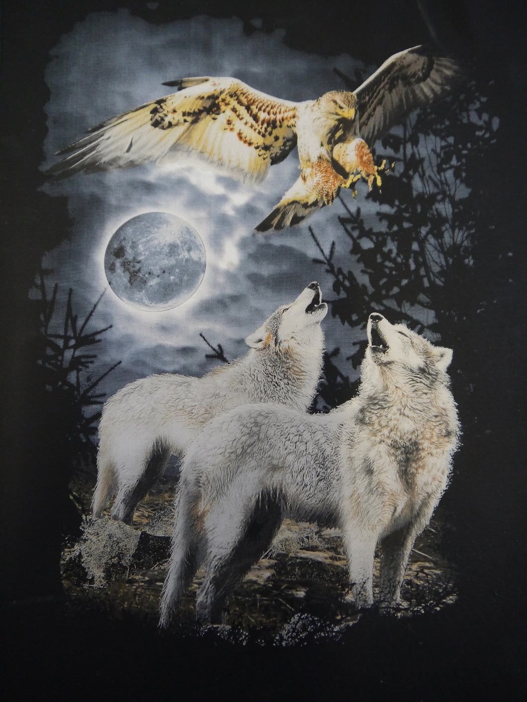 Bushfire Wallhanging, Panel, Poster Bild,  Wolf and Eagle, Wolf und Adler BSWA053